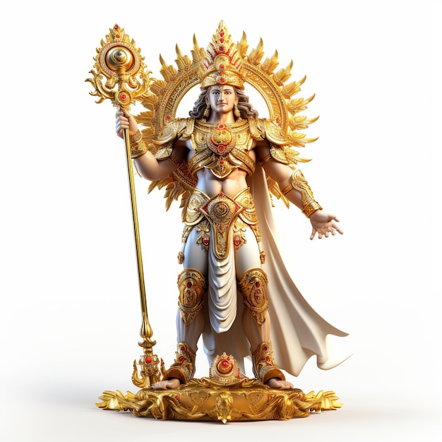 illustratie van de hindoe-god Surya staande gouden juwelierskroon whit