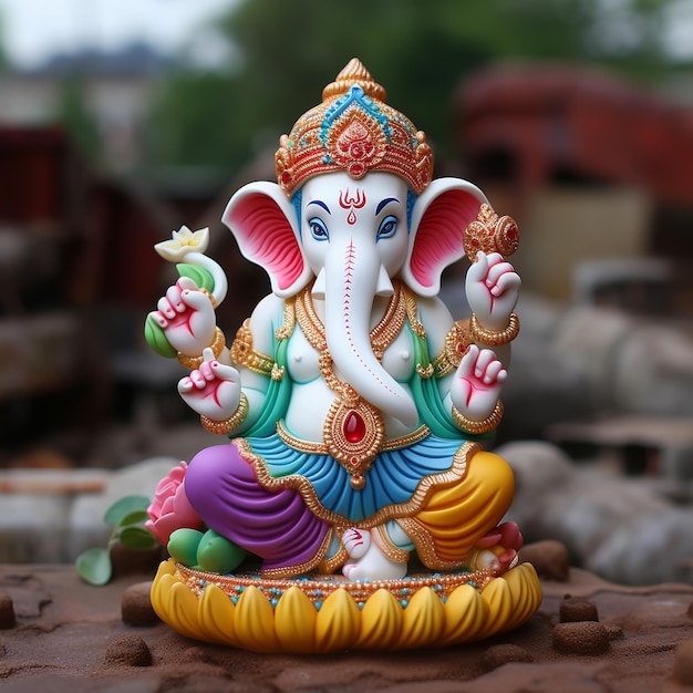 illustratie van de hindoegod ganesha ji kleurrijke mini-idool gemaakt van wit