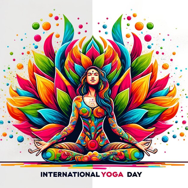 Illustratie van de Internationale Dag van Yoga op witte achtergrond