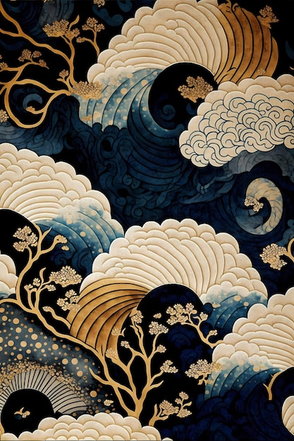 Illustratie van de Japanse achtergrond van het kunstpatroon, traditioneel en oosters cultuurontwerp