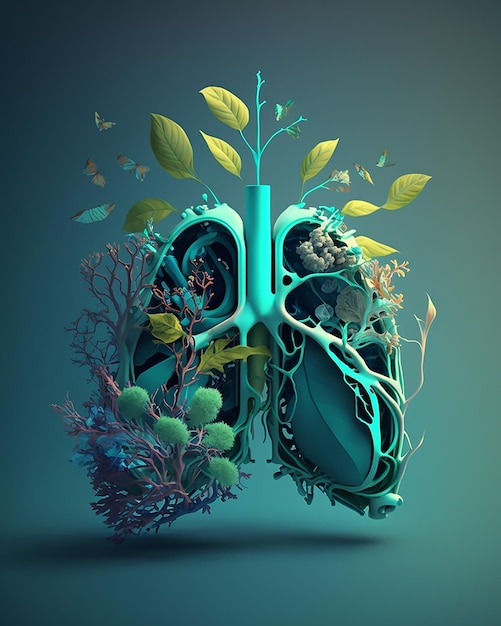 Illustratie van de longen van een gezonde persoon ontsproten met groene bladeren en bomen