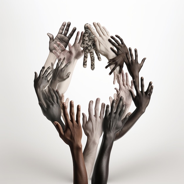 Foto illustratie van de mensenrechten met menselijke handen met geïsoleerd wit