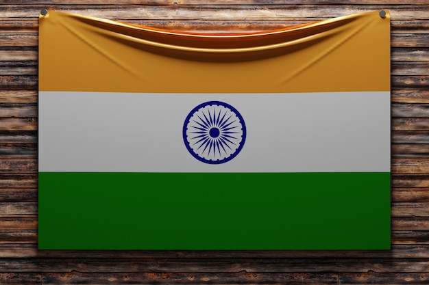 Illustratie van de nationale stoffenvlag van india genageld op een houten muur