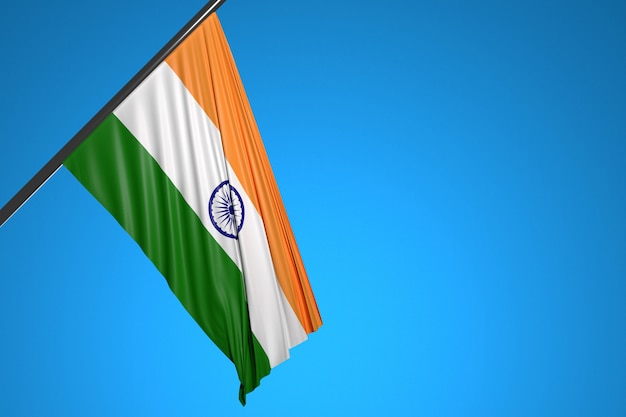 illustratie van de nationale vlag van India op een metalen vlaggenmast wapperen tegen de blauwe hemel