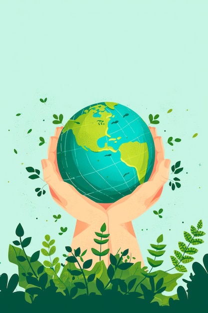 Illustratie van de planeet Aarde die door een menselijke hand wordt gehouden Het concept van het redden van de planeet