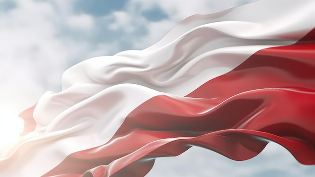 Illustratie van de Poolse vlag die trots in de blauwe lucht zwaait
