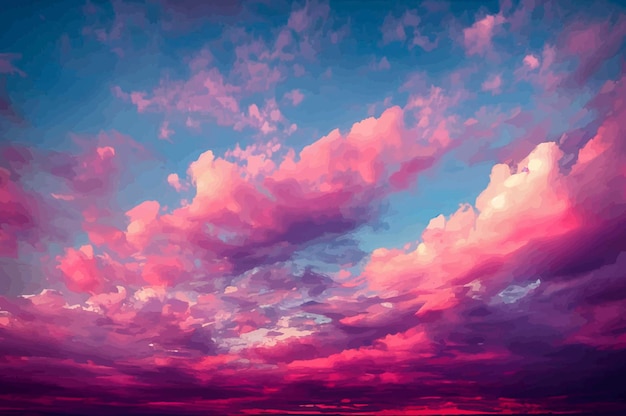 Illustratie van de prachtige pastelroze en paarse luchten en wolken 's nachts als de zon ondergaat Prachtige lucht en wolken