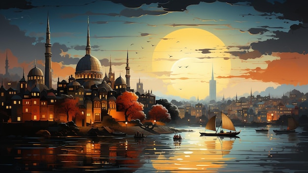 illustratie van de stad Istanbul-stijl Tracie Grimwood en Suminagashi