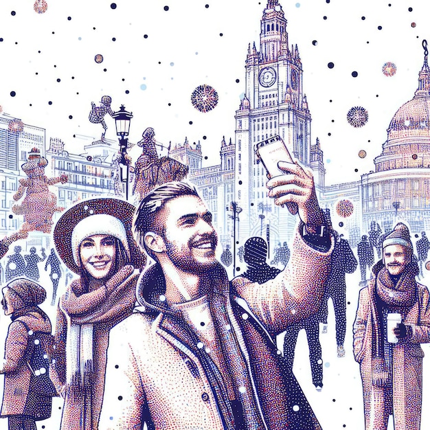 Foto illustratie van de vreugde en viering van kerstmis over de hele wereld digitale schilderkunst stijl