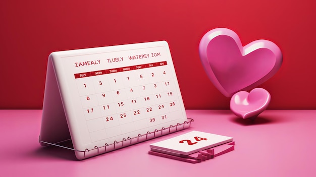 illustratie van Desktop kalender voor februari 2024 op een roze