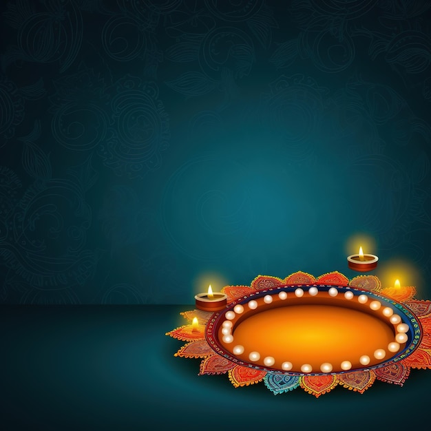 Illustratie van Diwali festival Diya Lamp met rangoli onderaan Ai Generated