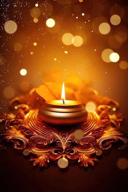 Illustratie van Diwali festival Diya Lamp met rangoli onderaan Ai Generated