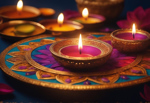 Illustratie van Diwali-festival Diya Lamp met rangoli