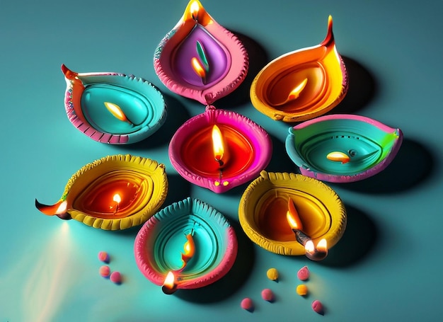 illustratie van Diwali-festival van lichttraditie Diya-olielampen tegen donkere achtergrond