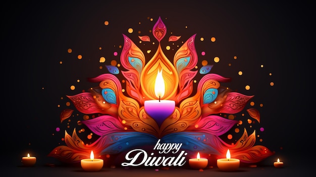 Illustratie van Diwali-lichtfestival met traditionele Diya-olielampen Generatieve AI