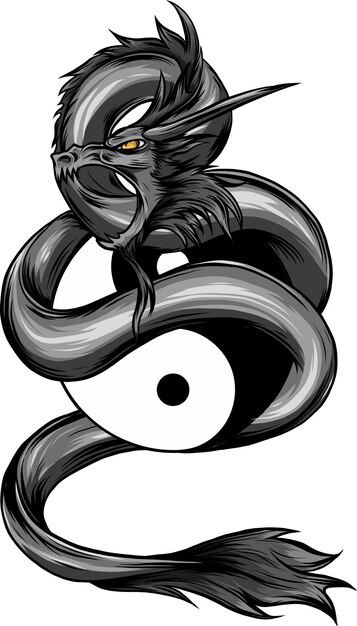 illustratie van draak en Yin Yang symbool