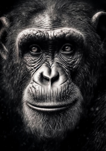 Illustratie van een aap in een fictief landschap voor frame Wilde dieren concept art