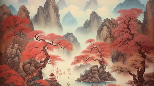 Illustratie van een Aziatisch landschap
