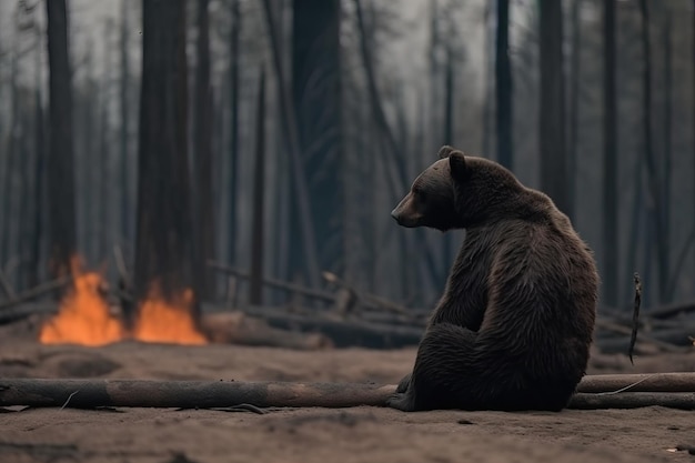 Illustratie van een beer in een slechte habitat opwarming van de aarde concept digitaal beeld door generatieve AI