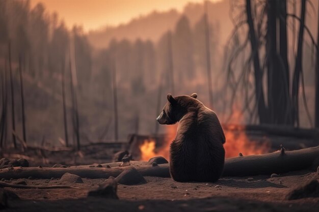 Foto illustratie van een beer in een slechte habitat opwarming van de aarde concept digitaal beeld door generatieve ai