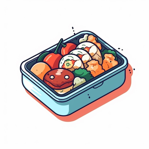 illustratie van een bento-doos gevuld met sushi en groenten generatieve ai