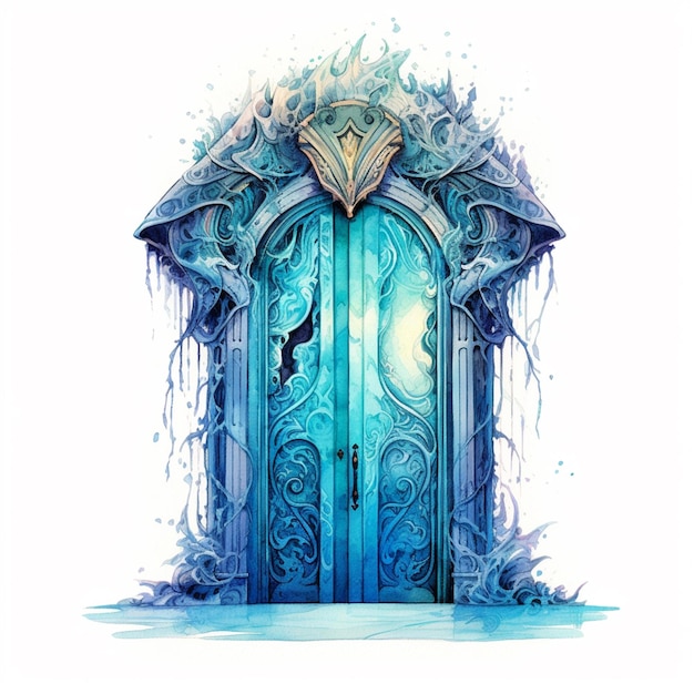 illustratie van een blauwe deur met een blauw-wit ontwerp generatieve ai