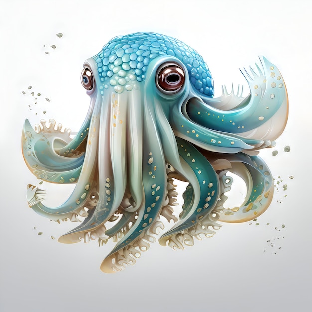 Illustratie van een blauwe octopus geïsoleerd op een witte achtergrond