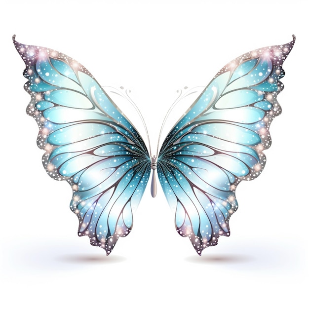 illustratie van een blauwe vlinder met glinsterende vleugels generatieve ai