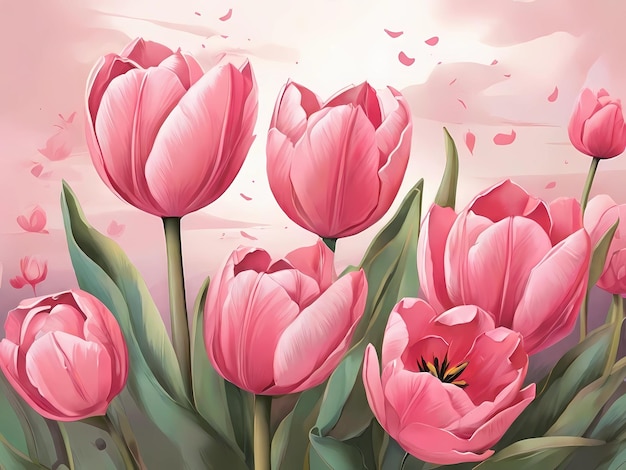 Illustratie van een bos roze tulpen