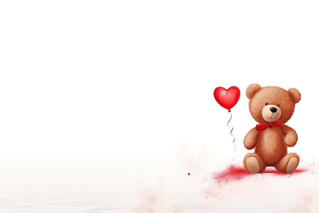 Illustratie van een bruine teddybeer met een rode hart ballon symbool van liefde Valentijnsdag