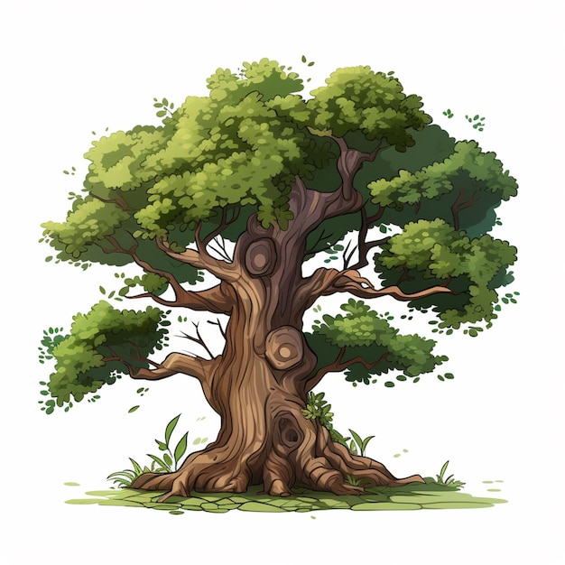 illustratie van een cartoonboom met een holle stam en groene bladeren generatieve ai