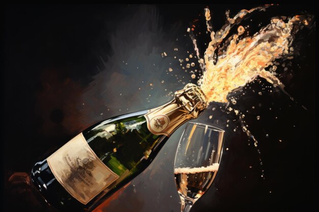 Illustratie van een champagnebottel en een wijnglas