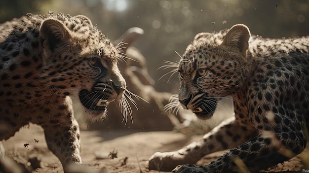 Illustratie van een cheetah die zijn prooi besluipt met zijn kudde dieren in het wild