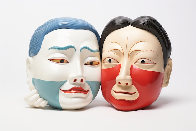 illustratie van een Chinese persoon draagt twee volledig tegenovergestelde maskers Generatieve ai