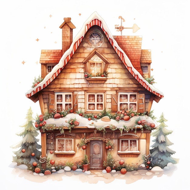 illustratie van een cookie kerst Huis met witte achtergrond