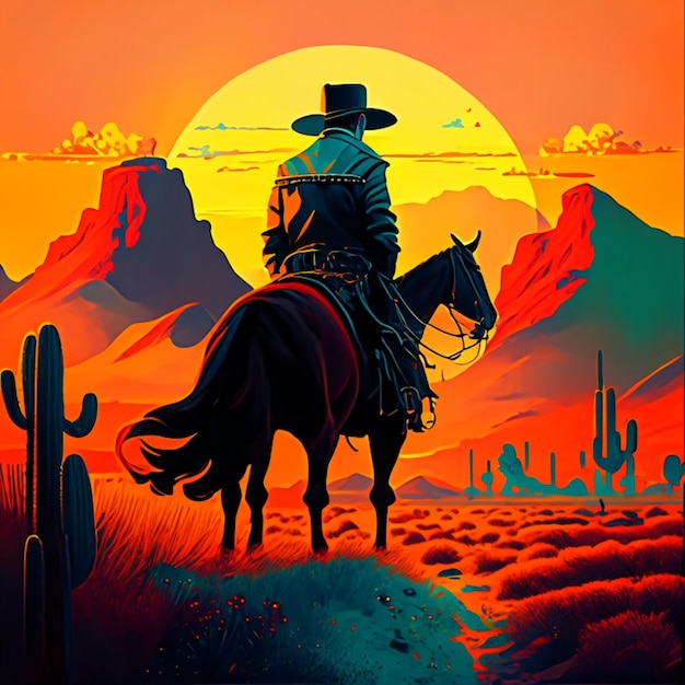 illustratie van een cowboy in het wilde westen