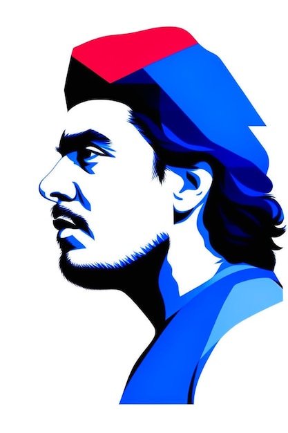 illustratie van een Cubaanse soldaat in rood blauw en zwart op een witte achtergrond