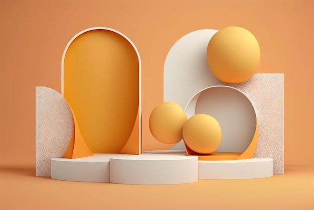 Illustratie van een eenvoudig platform gemaakt van abstracte geometrische vormen tegen een pasteloranje