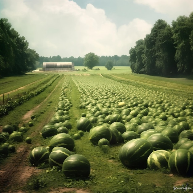 Illustratie van een enorm watermeloenveld Generatieve Ai