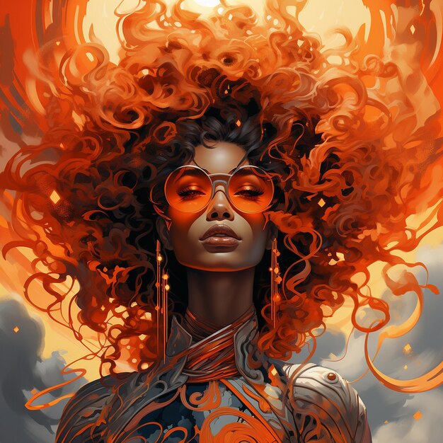 illustratie van een gekleurd meisje met een vlam in haar haar
