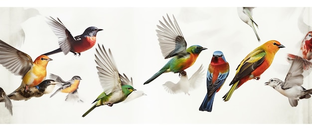 Illustratie van een groep kleurrijke vogels