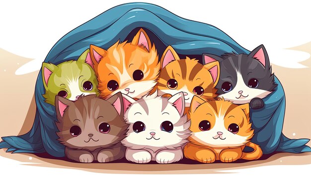 Illustratie van een groep schattige kittens samen op een deken