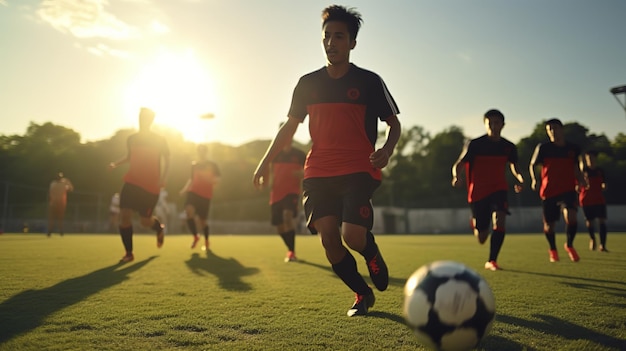 illustratie van een groep voetballers op een veldfoto