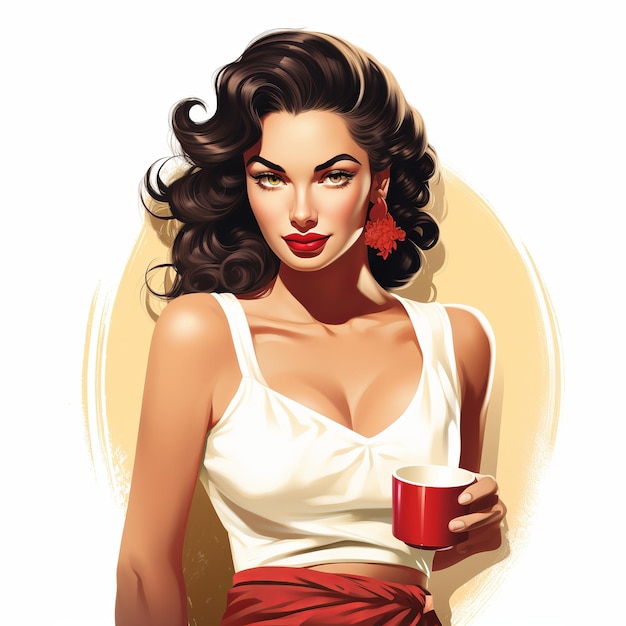 illustratie van een grote Vintage Pin Up Latin Coffee Girl itvector witte achtergrond