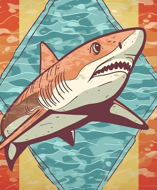 Illustratie van een haai met scherpe scherpe tanden in een blauwe diamant generatieve ai