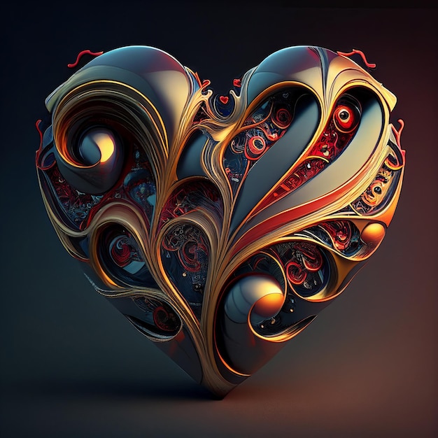 Illustratie van een hart met patronen verweven in goud op de achtergrond Generatieve AI