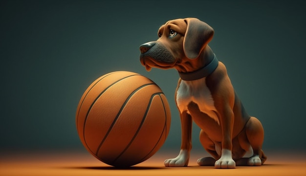 Illustratie van een hond die basketbal Ai Generative speelt