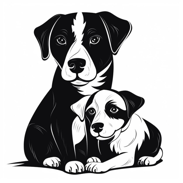 Foto illustratie van een hond en een puppy die samen zitten generatieve ai