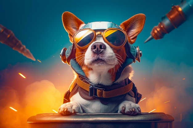 Illustratie van een hondenpilot in een gevechtsvliegtuig hondenpiloot in een luchtvaartbril Generatieve AI