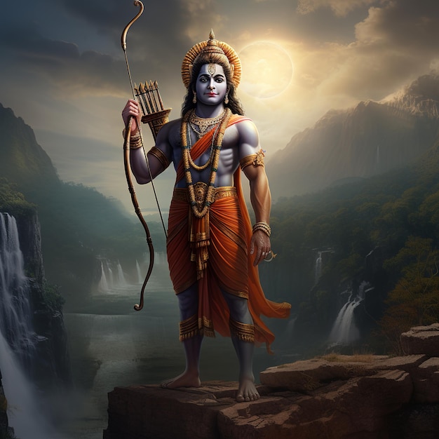 Foto illustratie van een inspirerend en majestueus beeld van lord shree ram